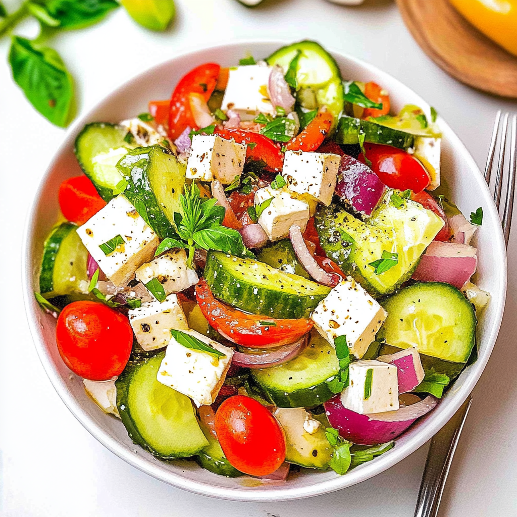 Recipe preparation for Keto Greek Cucumber Salad