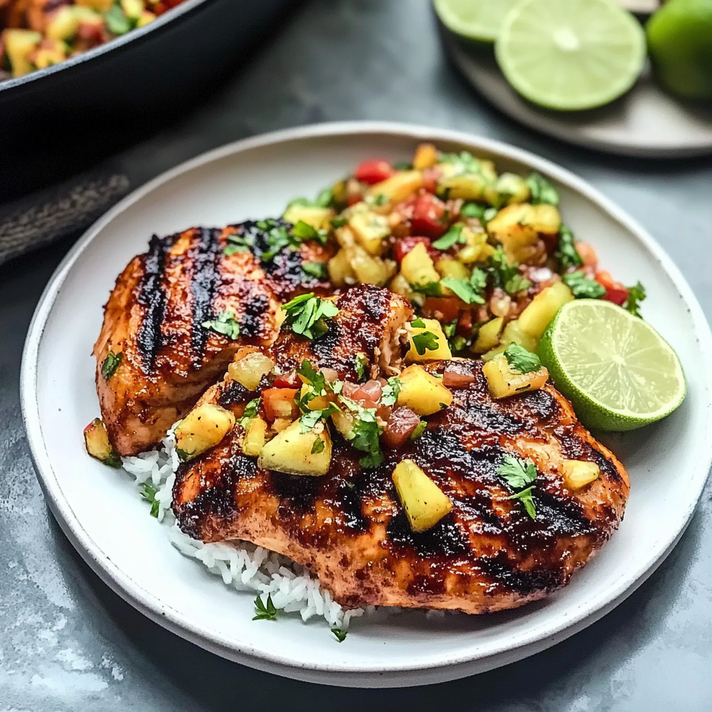 Recipe preparation for Caribbean Jerk Chicken with Pineapple Salsa