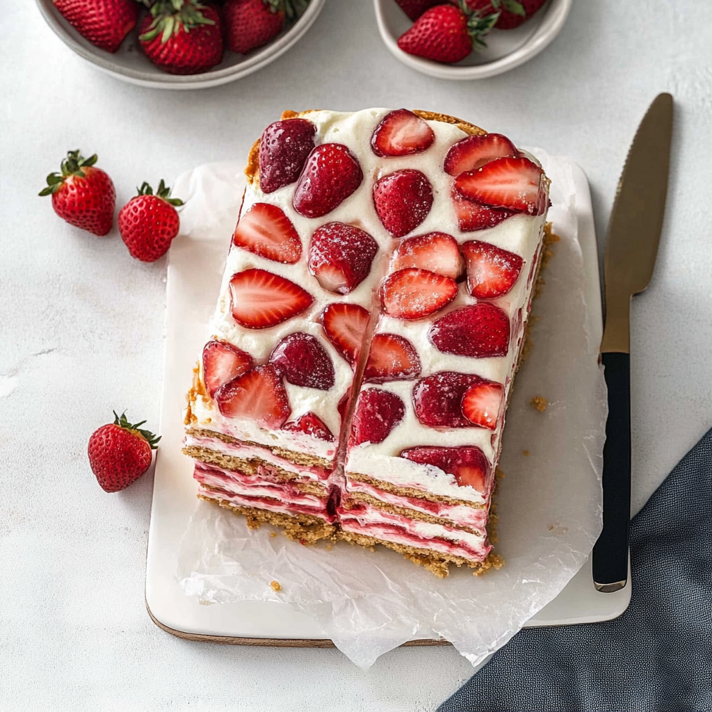 Recipe preparation for Strawberry Cream Cheese Icebox Cake