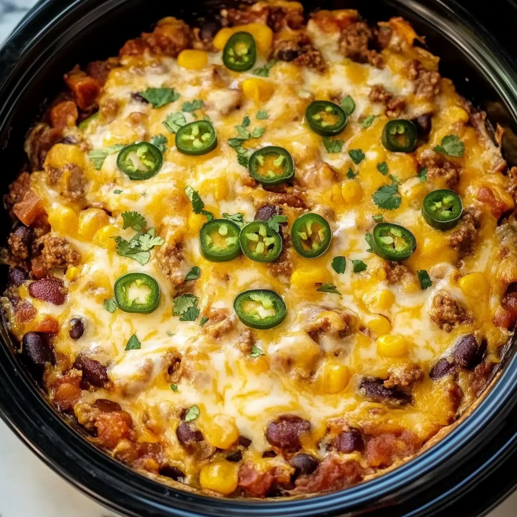 Recipe preparation for Slow Cooker Taco Casserole