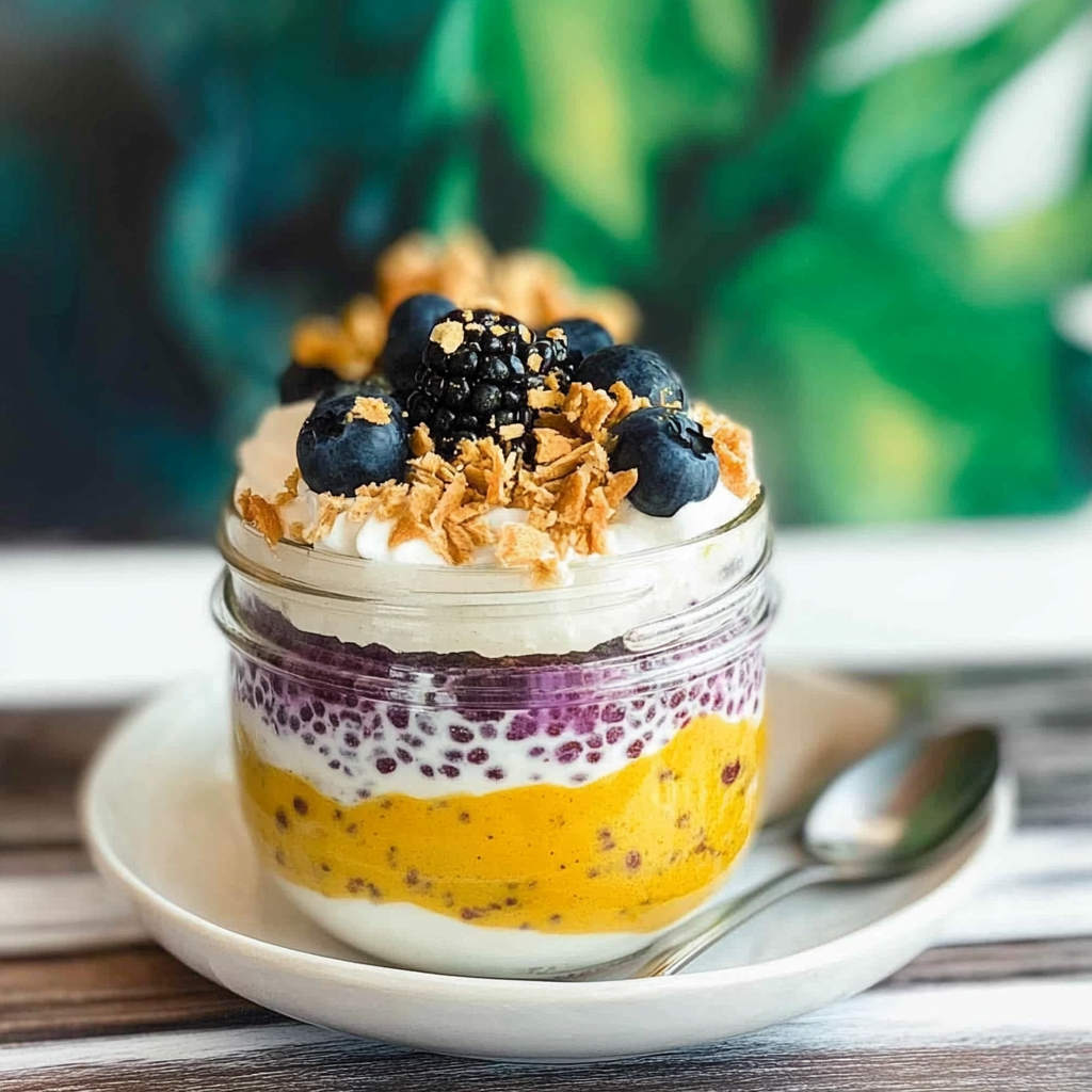 Recipe preparation for Tie-Dye Tropical Turmeric Chia Parfait