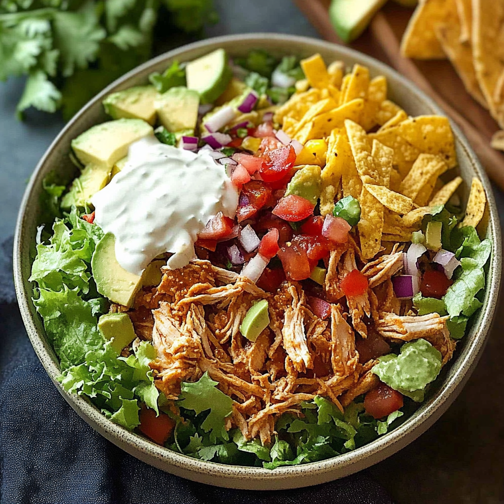 Recipe preparation for Shredded Chicken Taco Salad