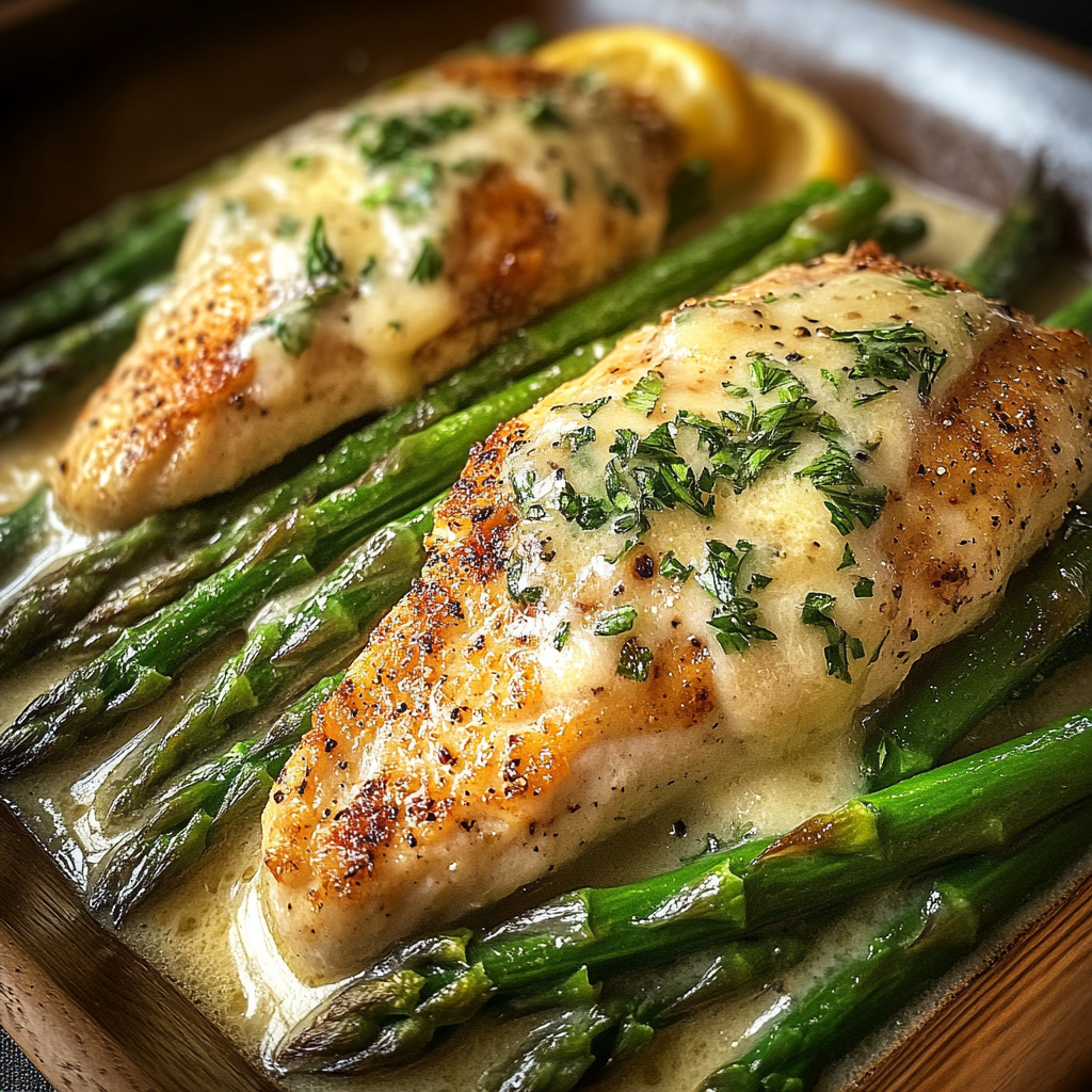 Recipe preparation for Caesar Chicken with Asparagus