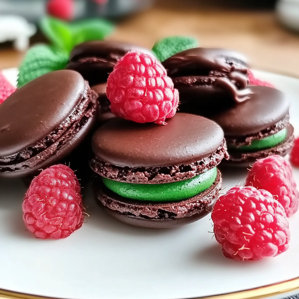 Recipe preparation for Dark Chocolate Raspberry Macarons