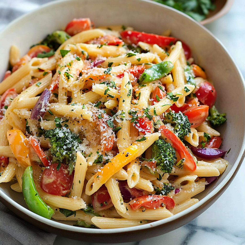 Recipe preparation for Delicious Pasta Primavera Bowl