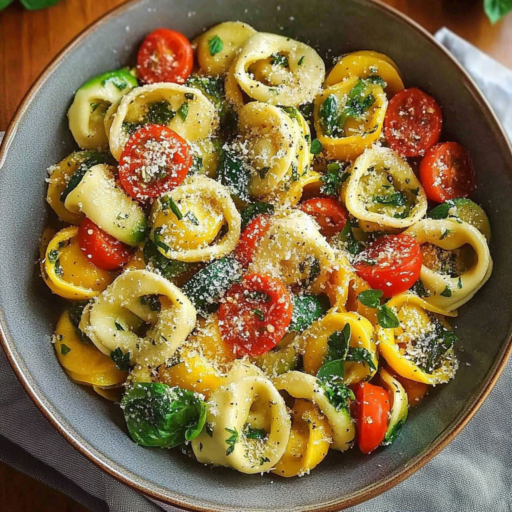 Recipe preparation for Tortellini Summer Veggies Plate