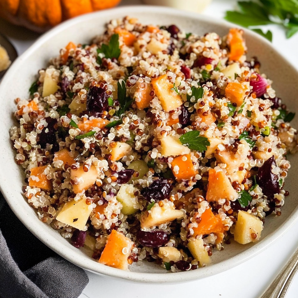 Recipe preparation for Cozy Fall Harvest Quinoa Salad