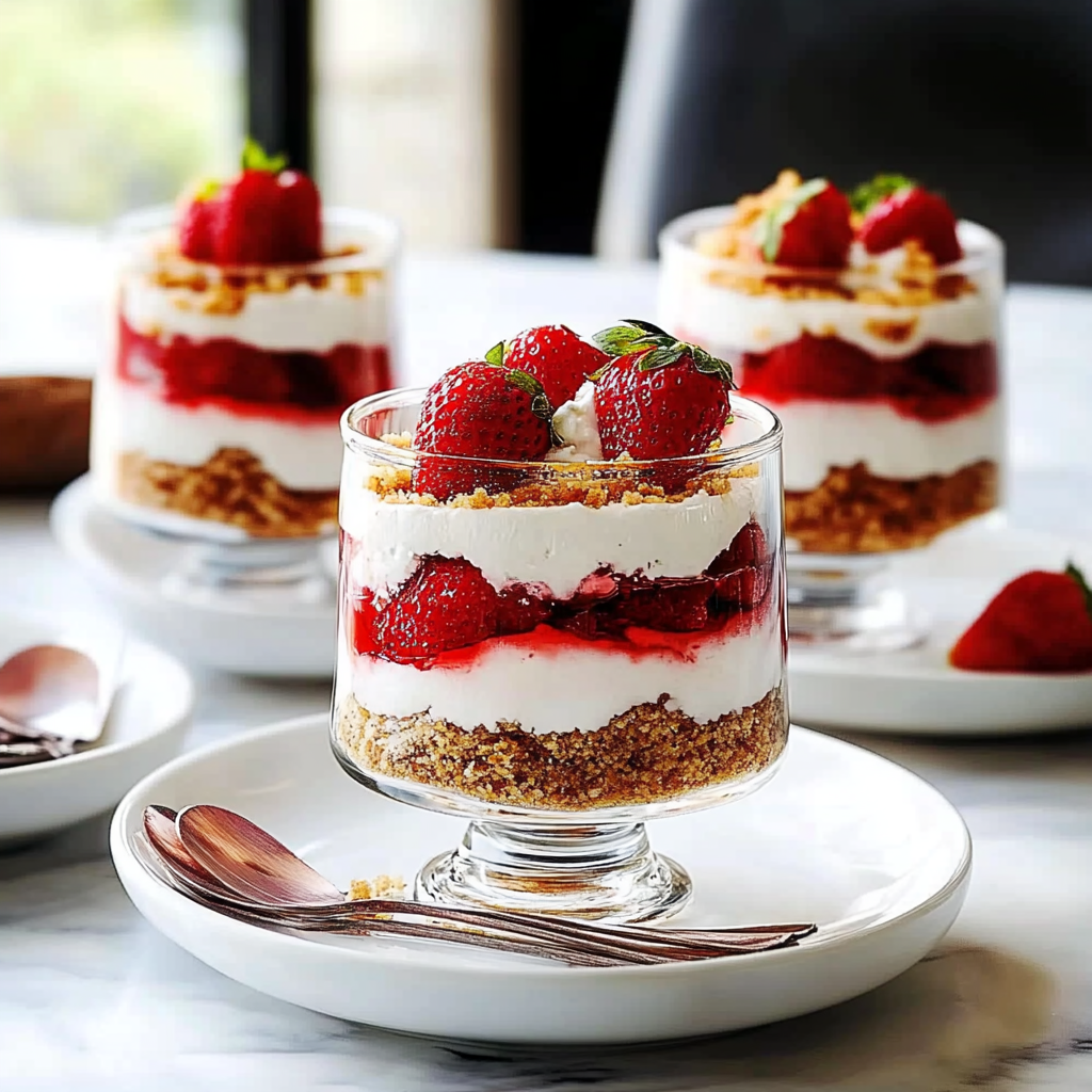 Recipe preparation for Strawberry Cheesecake Parfaits