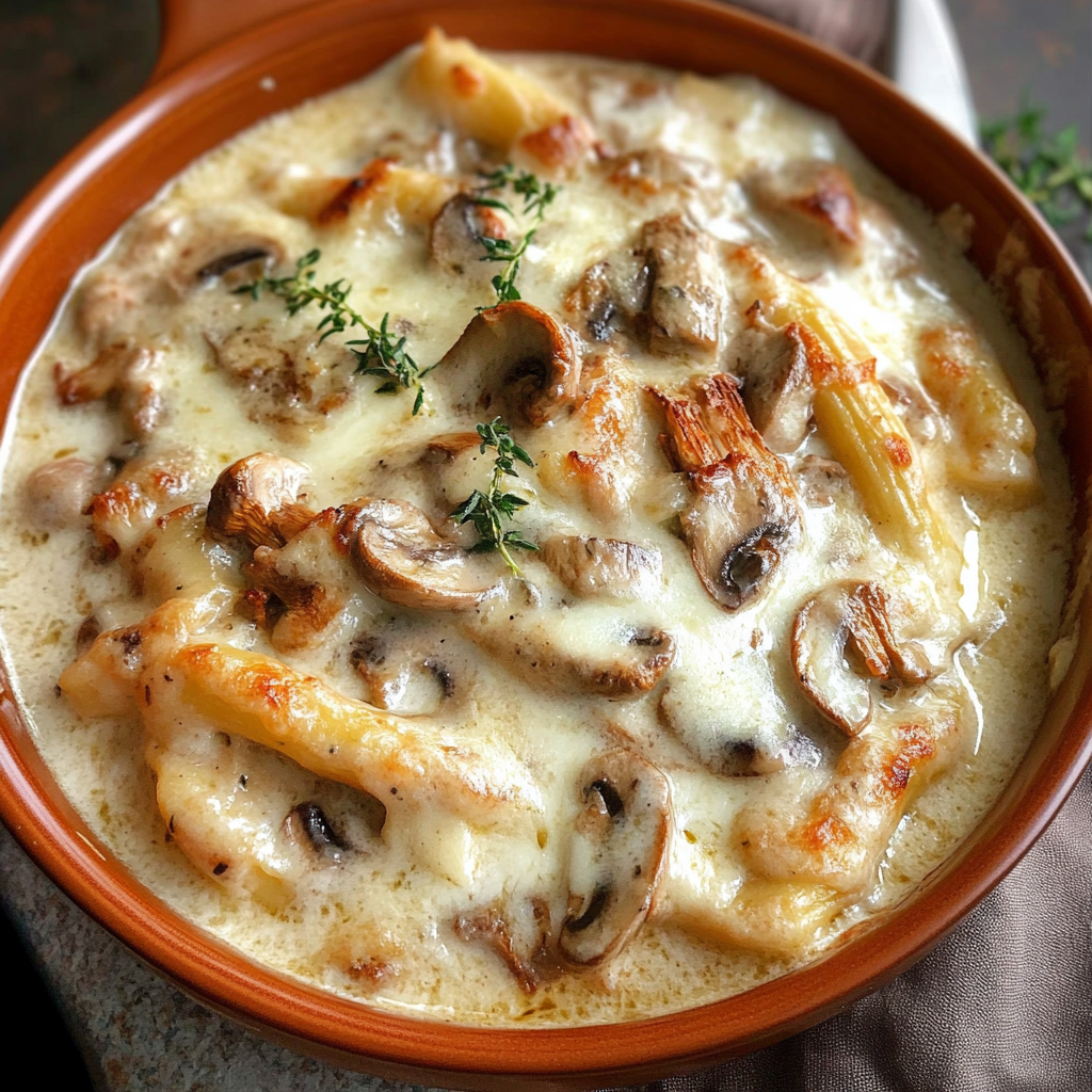 Recipe preparation for Creamy Russian Mushroom Julienne