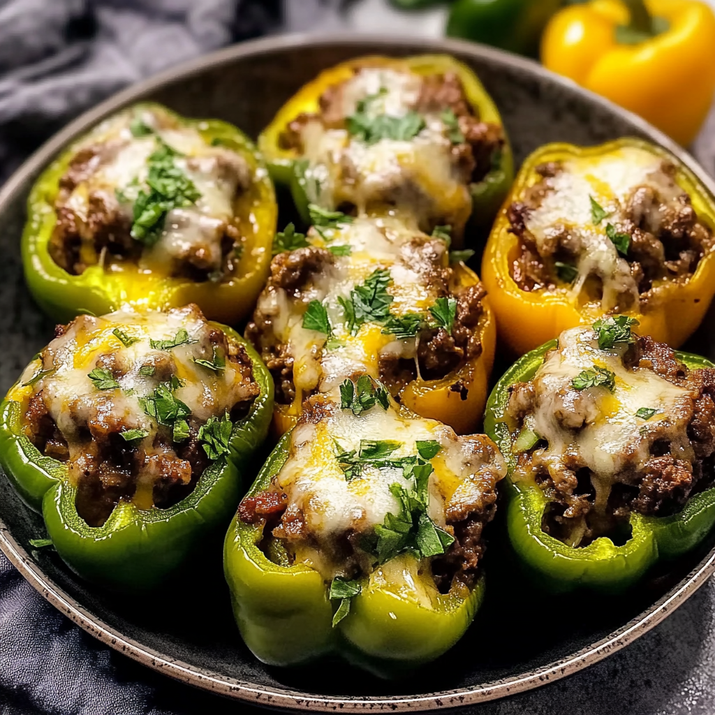 Recipe preparation for Philly Cheesesteak Stuffed Peppers