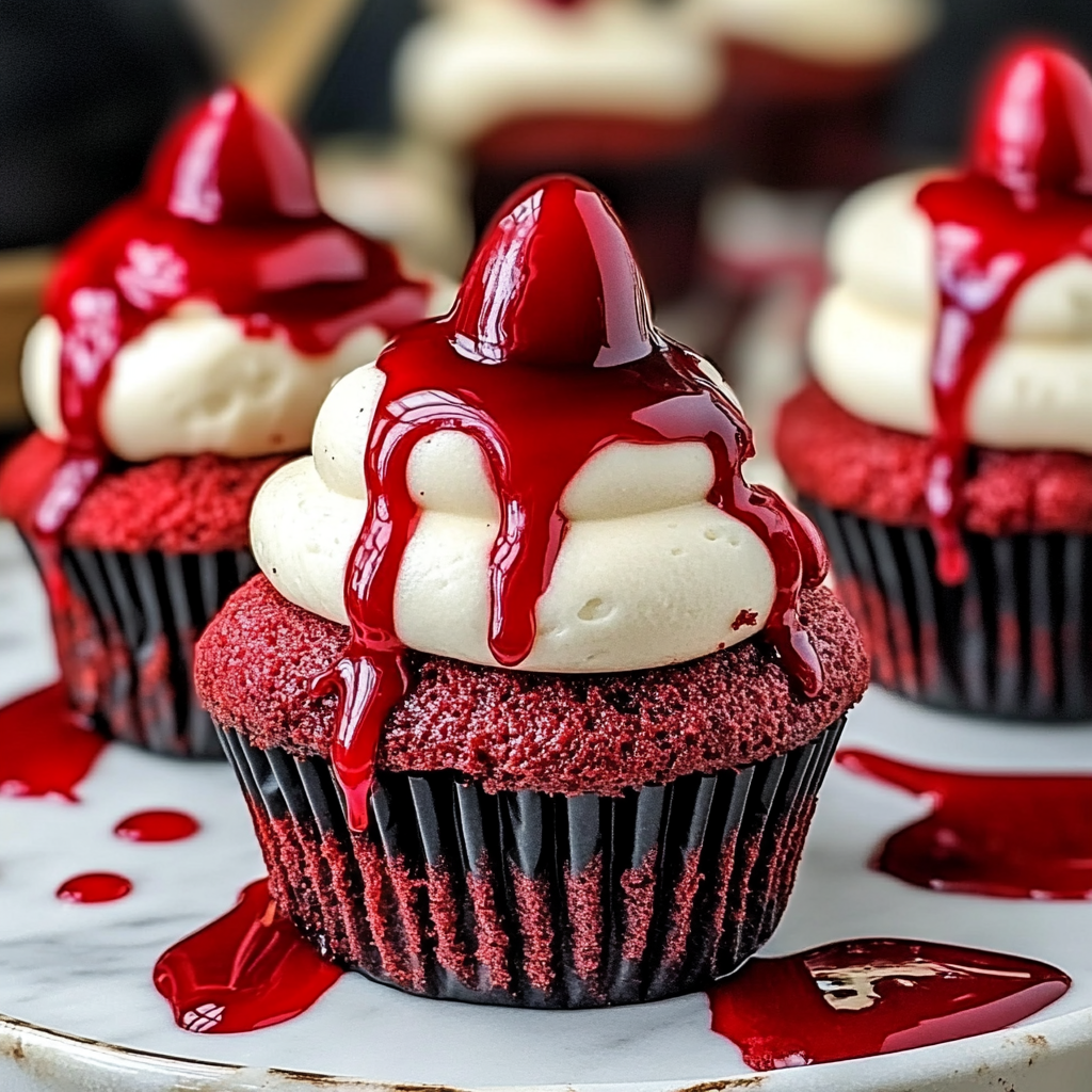 Recipe preparation for Spooky Red Velvet Halloween Cupcakes
