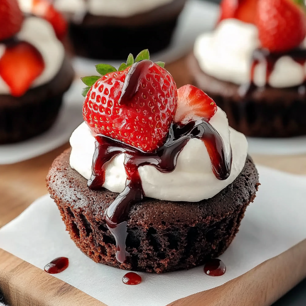 Recipe preparation for Strawberry Shortcake Brownie Cupcakes
