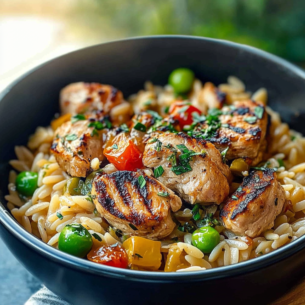 Recipe preparation for Mediterranean Chicken Orzo