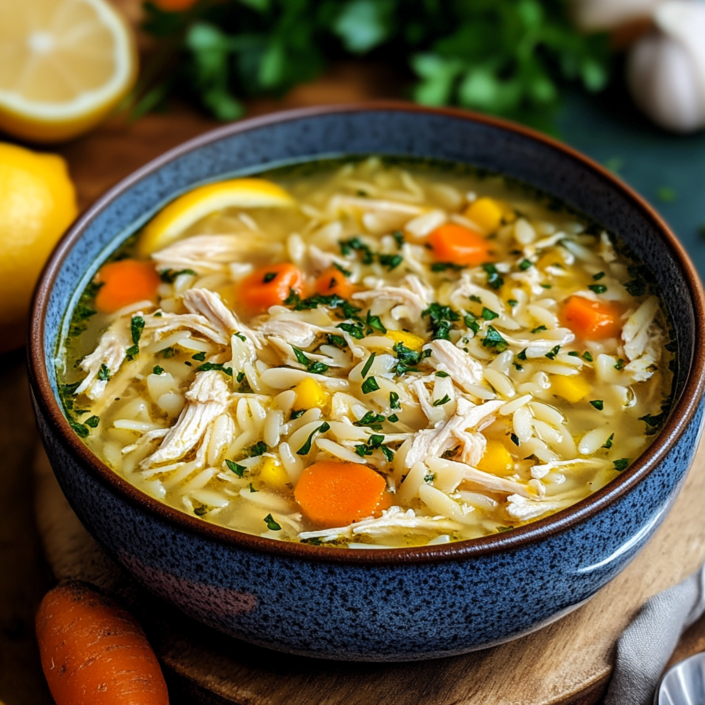 Recipe preparation for Lemon Chicken Soup with Orzo
