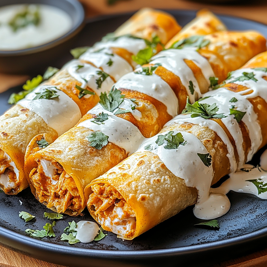 Recipe preparation for Baked Buffalo Chicken Taquitos