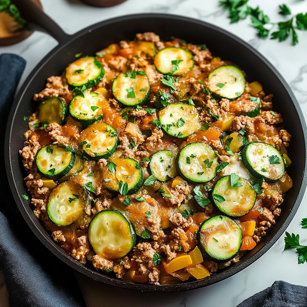 Recipe preparation for Ground Turkey and Zucchini Skillet