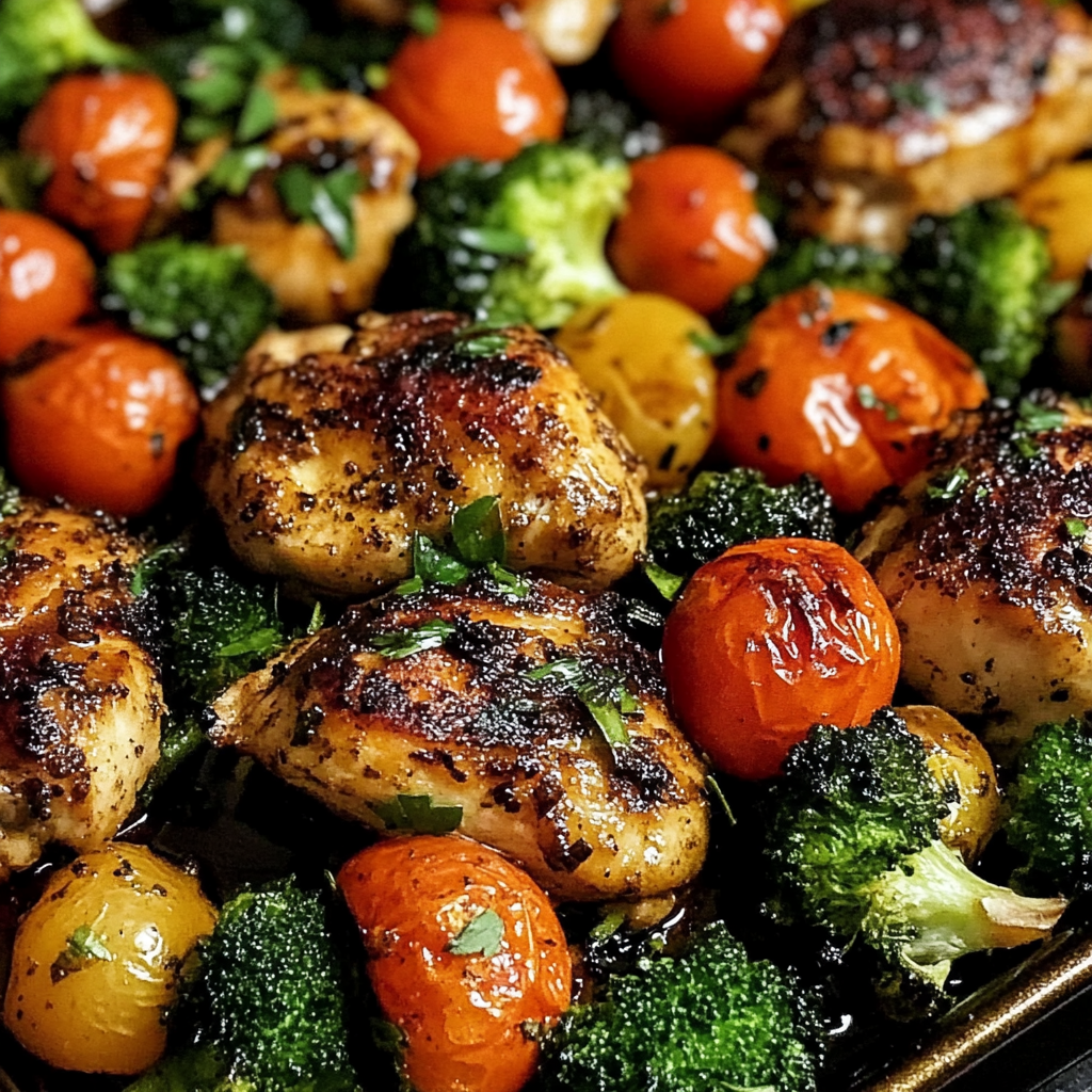Recipe preparation for Balsamic Chicken and Veggie Sheet Pan