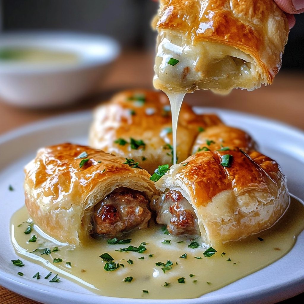 Recipe preparation for Sausage Gravy Puff Pastry