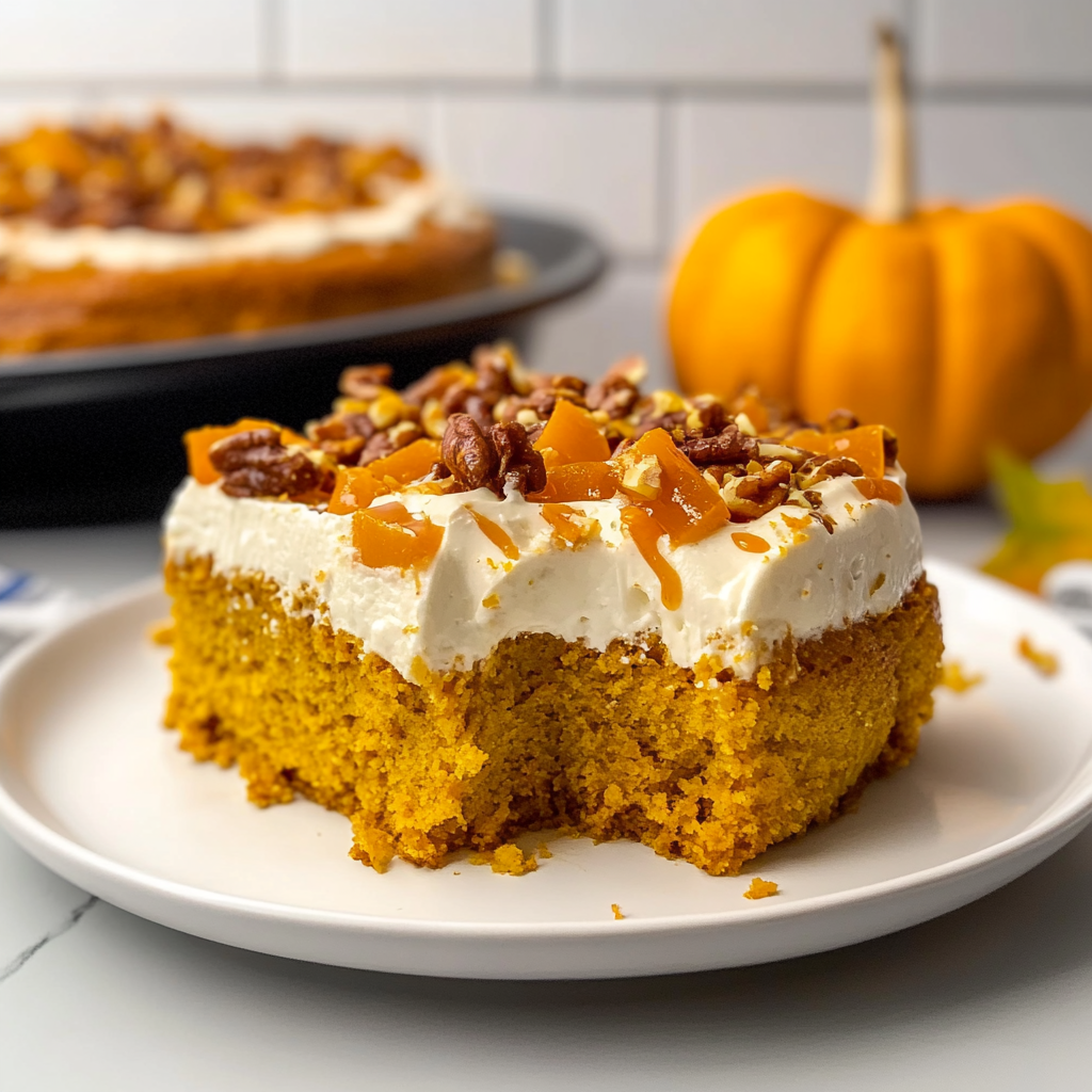 Recipe preparation for Pumpkin Poke Cake