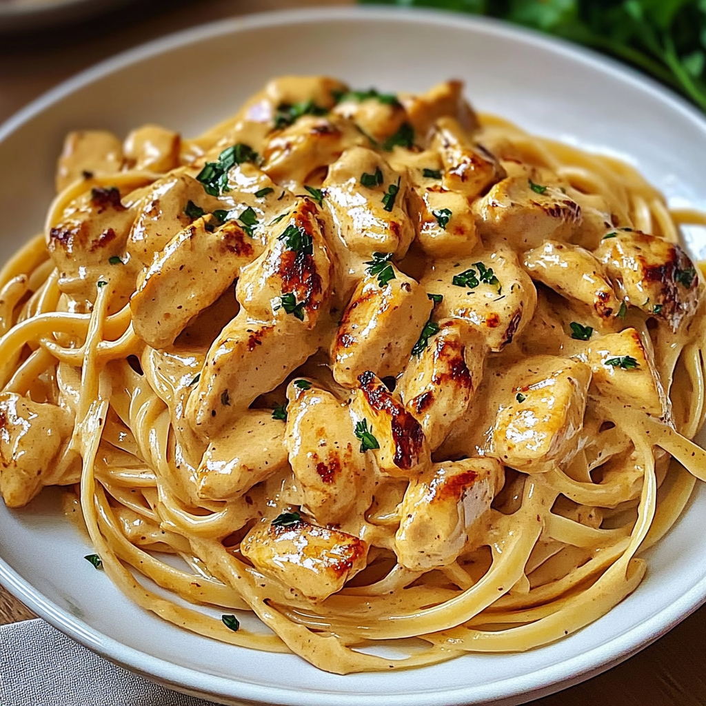 Recipe preparation for Cowboy Butter Chicken Linguine