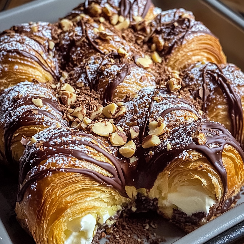 Recipe preparation for Chocolate Hazelnut Croissant Bake