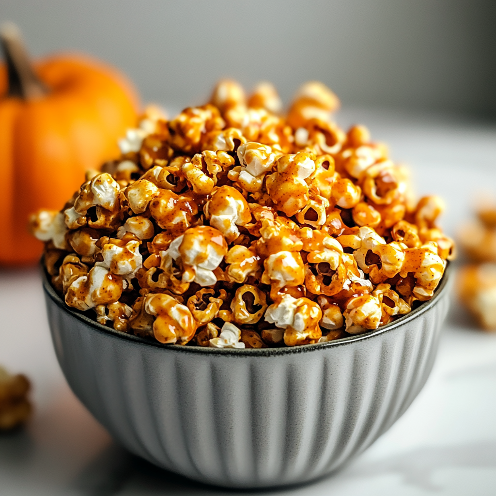 Recipe preparation for Pumpkin Spice Caramel Popcorn
