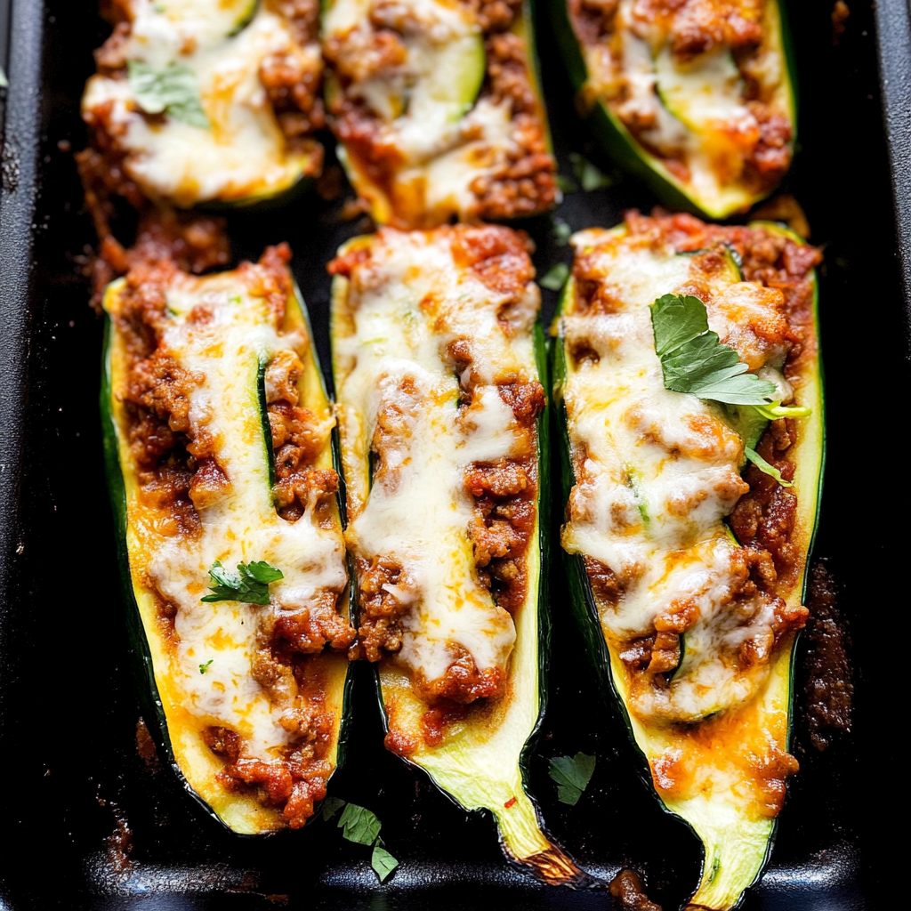 Recipe preparation for 30-Min Ground Beef Zucchini Boats