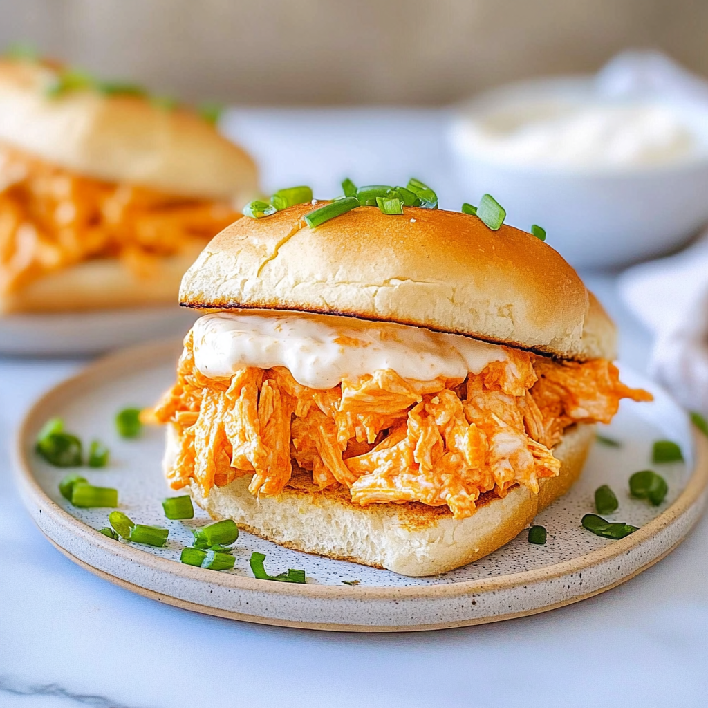 Recipe preparation for Spicy Shredded Buffalo Chicken Sandwich