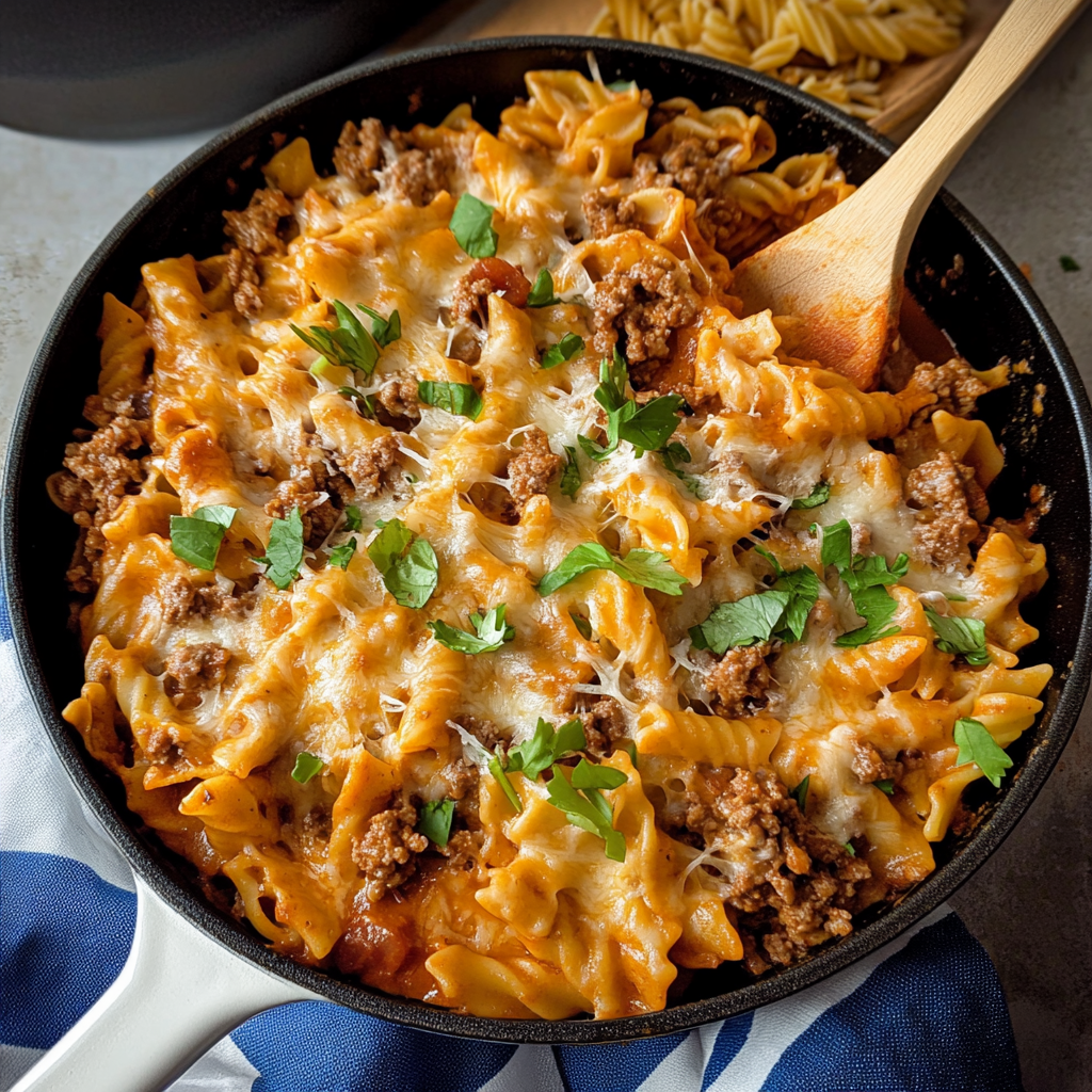 Recipe preparation for Cheeseburger Pasta