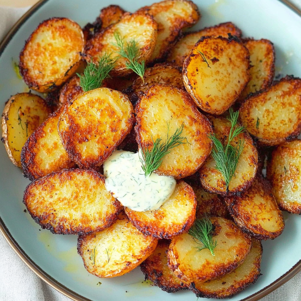 Recipe preparation for Crispy Lemon Potatoes with Dill Whipped Ricotta