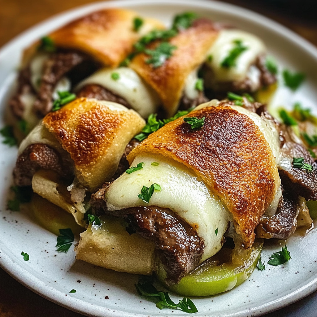 Recipe preparation for Keto Philly Cheesesteak Roll Ups