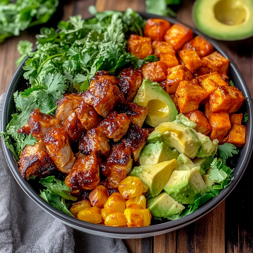 Recipe preparation for BBQ Chicken Bowls with Sweet Potatoes