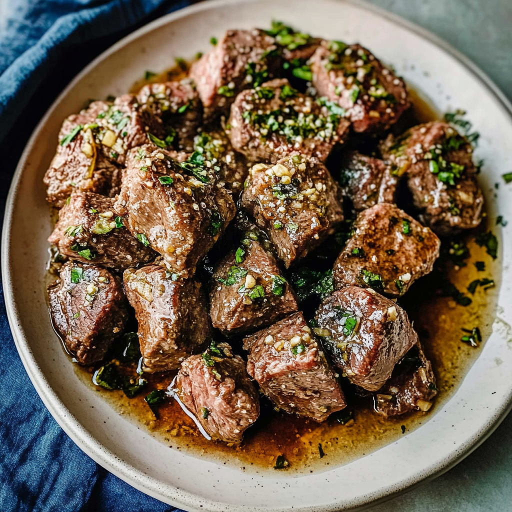 Recipe preparation for Garlic Butter Steak Bites
