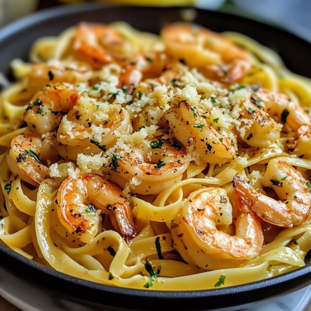 Recipe preparation for Garlic Butter Shrimp Pasta