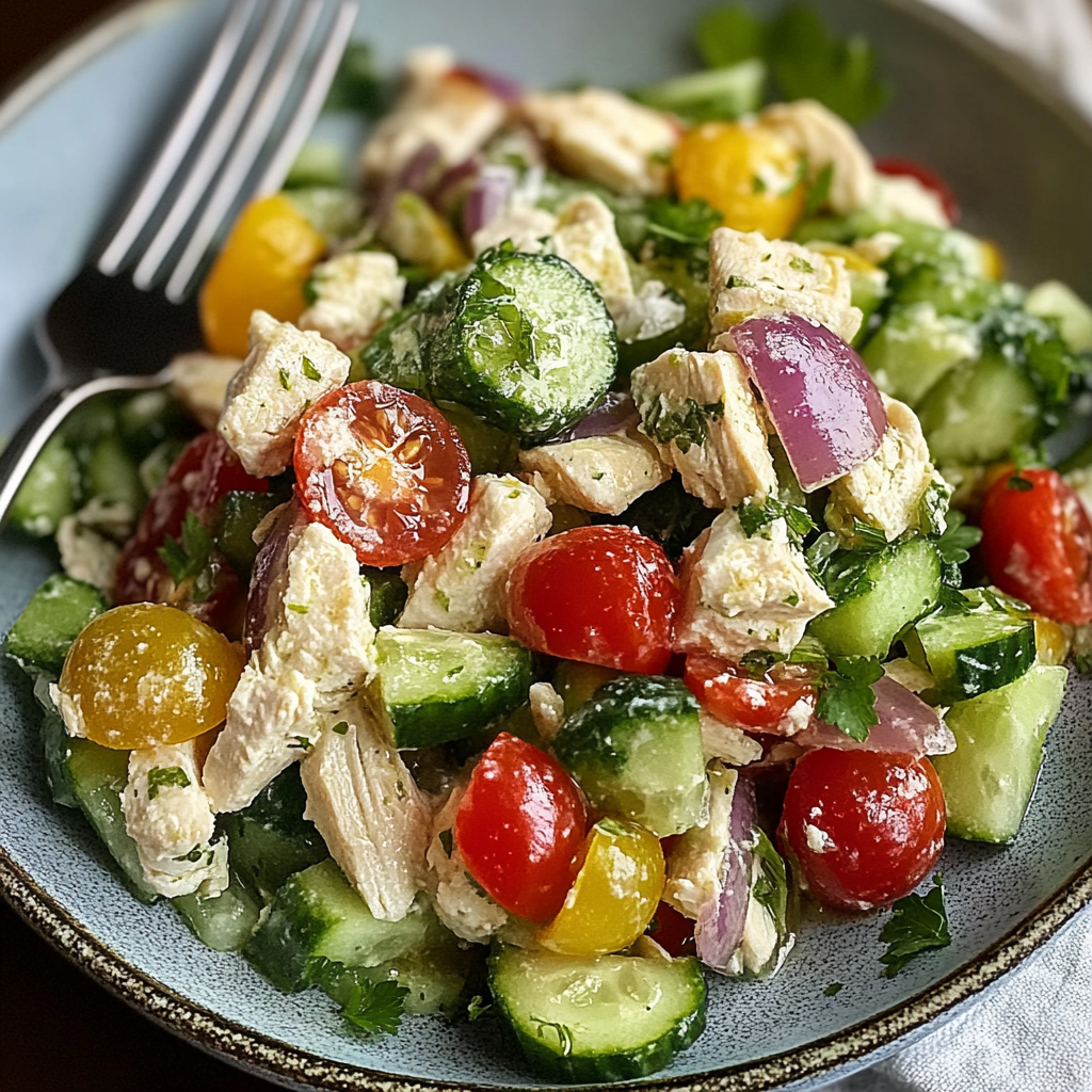 Recipe preparation for Fresh Cucumber Chicken Salad