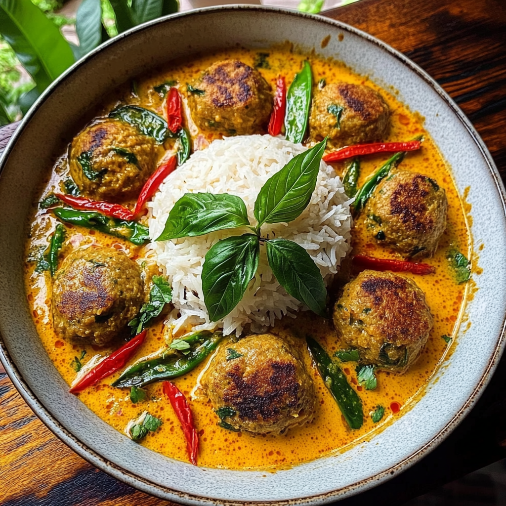 Recipe preparation for Thai Chicken Meatballs in Coconut Curry
