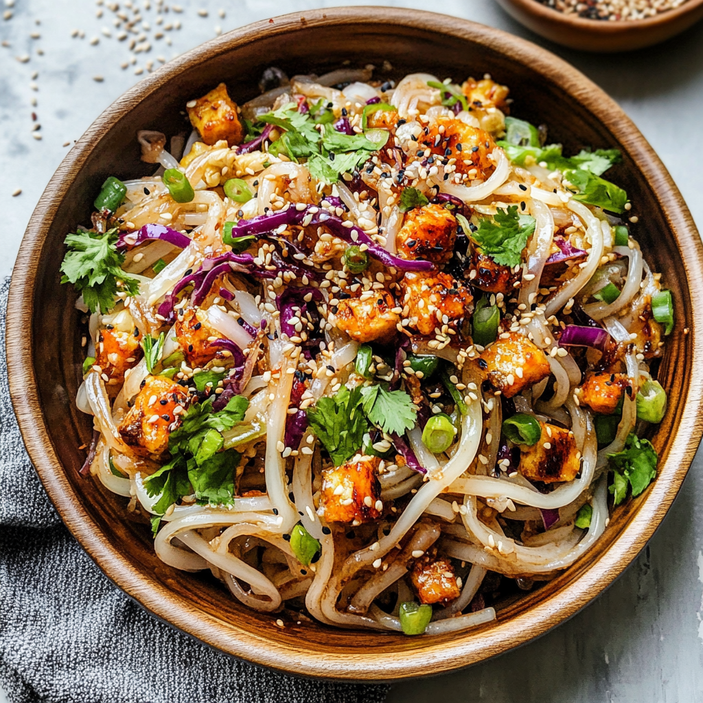 Recipe preparation for Sesame Rice Noodle Salad