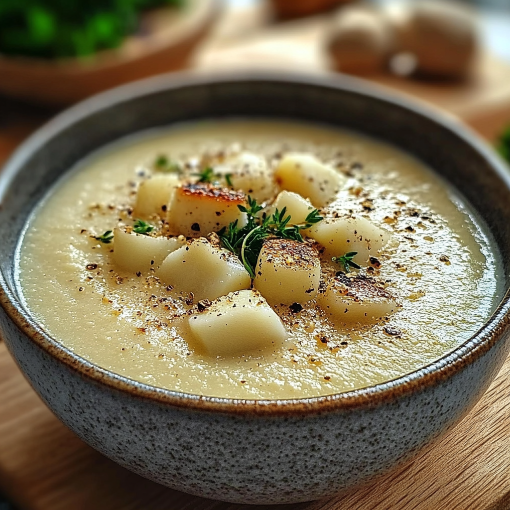 Recipe preparation for Roasted Garlic Soup with Thyme