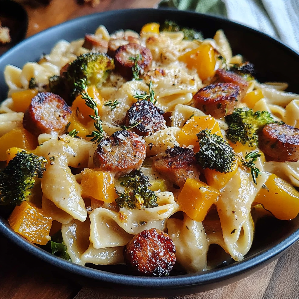 Recipe preparation for Autumn Sausage Pasta Squash