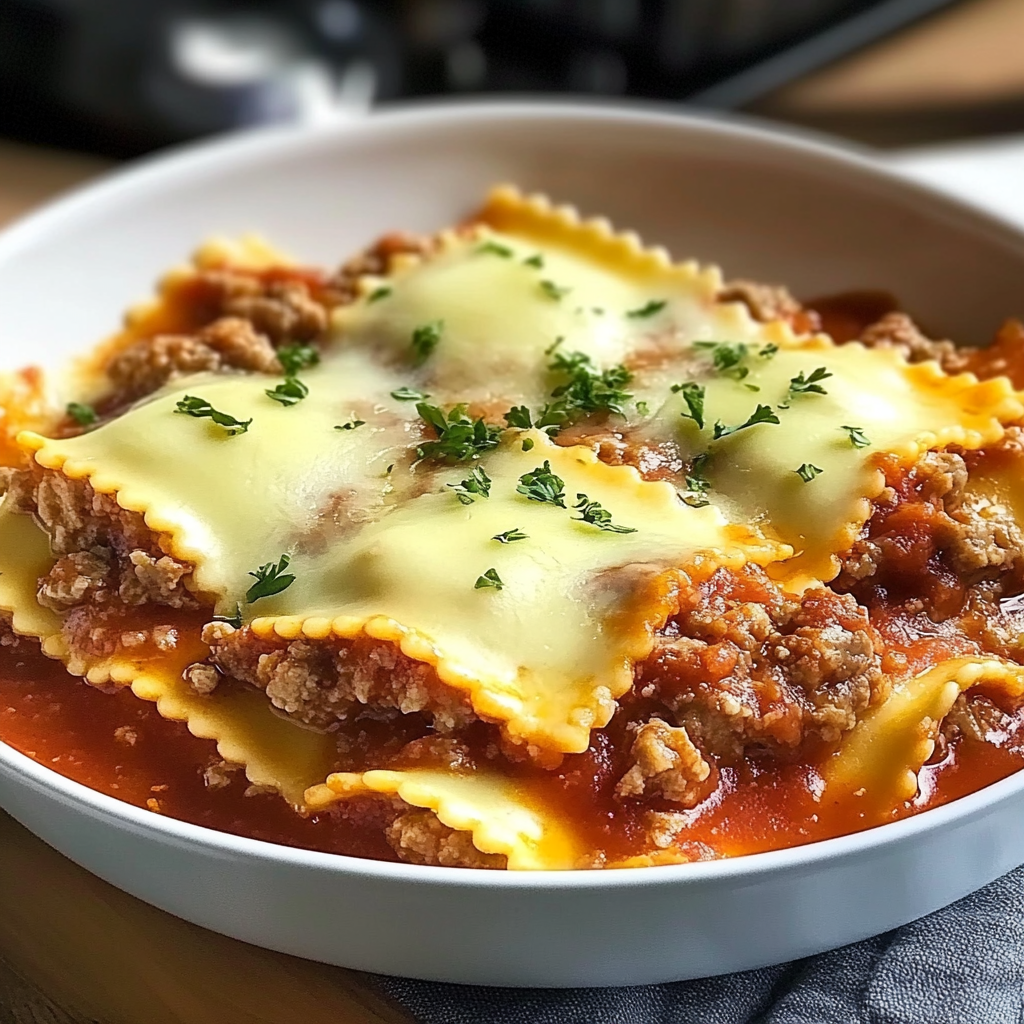 Recipe preparation for Slow Cooker Ravioli Lasagna