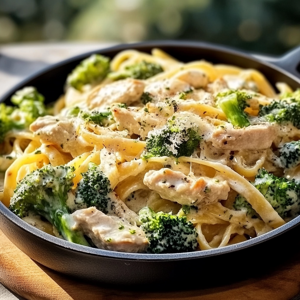 Recipe preparation for Chicken Broccoli Alfredo Pasta