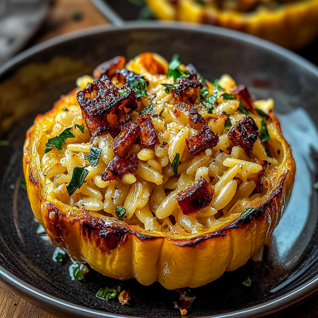 Recipe preparation for Chaos Cake Pumpkin Orzo Acorn