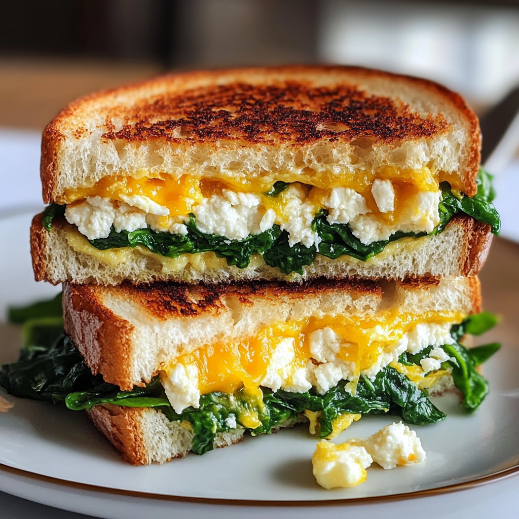 Recipe preparation for Spinach Feta Protein Grilled Cheese