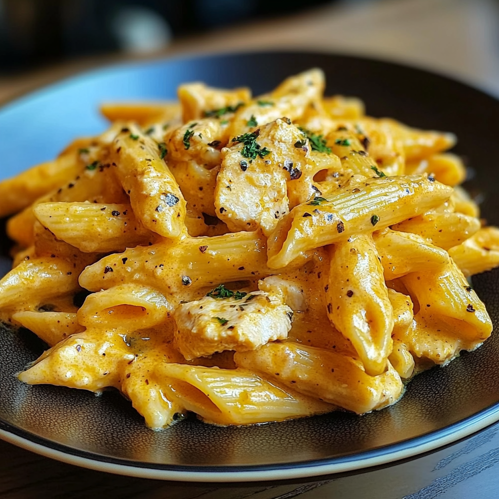 Recipe preparation for Creamy Pumpkin Chicken Pasta
