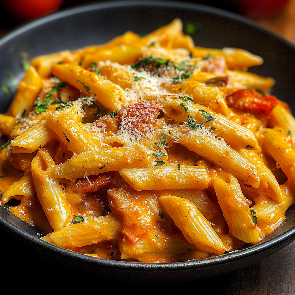 Recipe preparation for Creamy Tomato Pasta