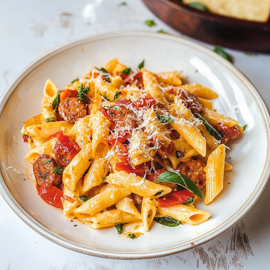 Recipe preparation for Sweet Pepper Sausage Pasta