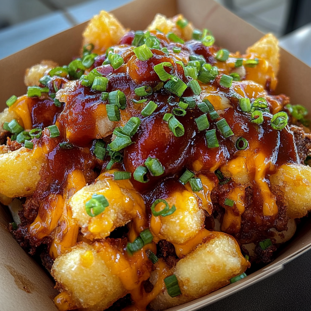 Recipe preparation for Loaded Cowboy BBQ Tater Tot Nachos