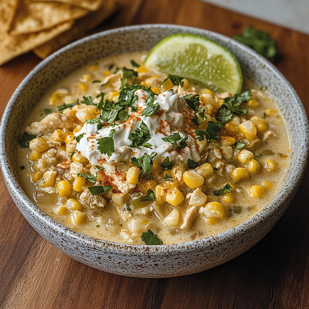 Recipe preparation for Mexican Street Corn White Chicken Chili