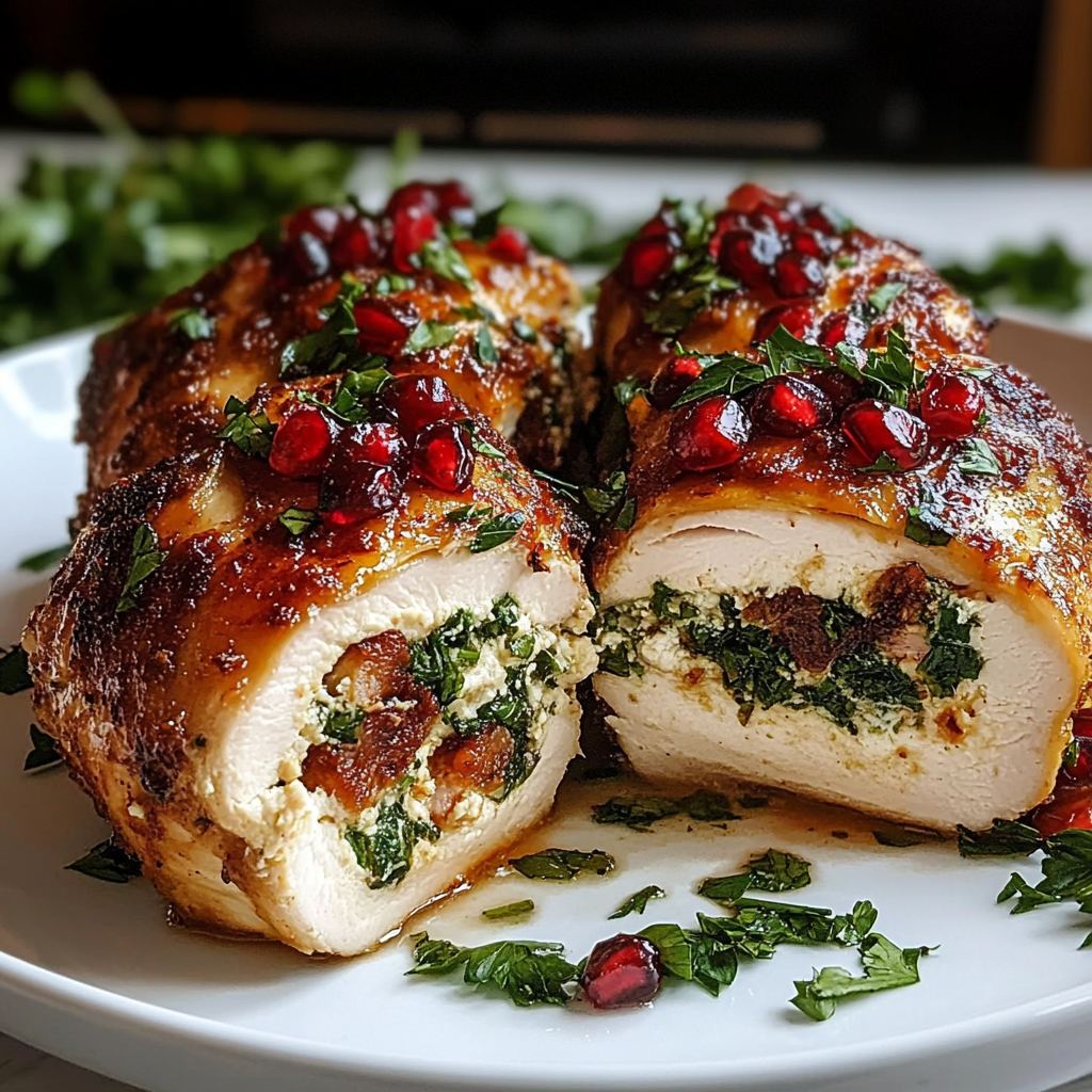 Recipe preparation for Ricotta Pomegranate Stuffed Chicken