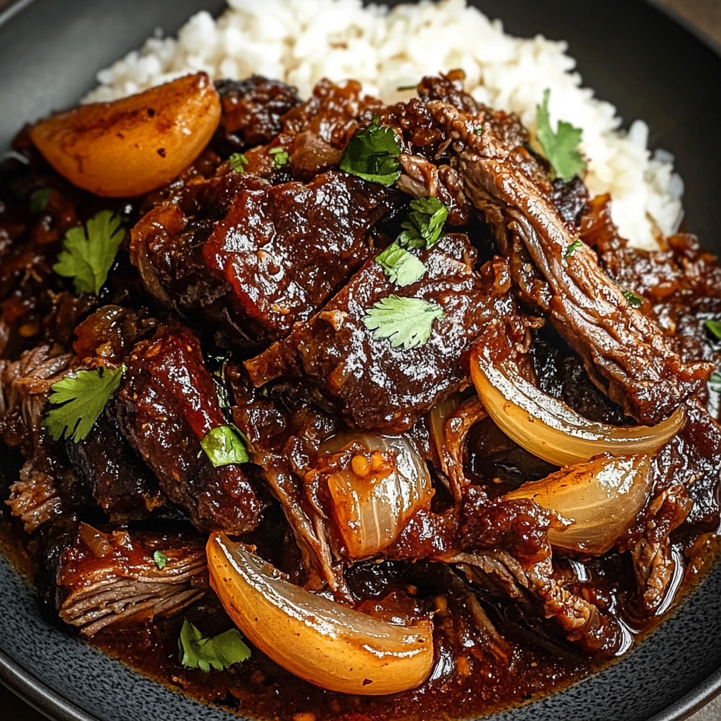 Recipe preparation for Sweet Savory Caramelized Pulled Beef